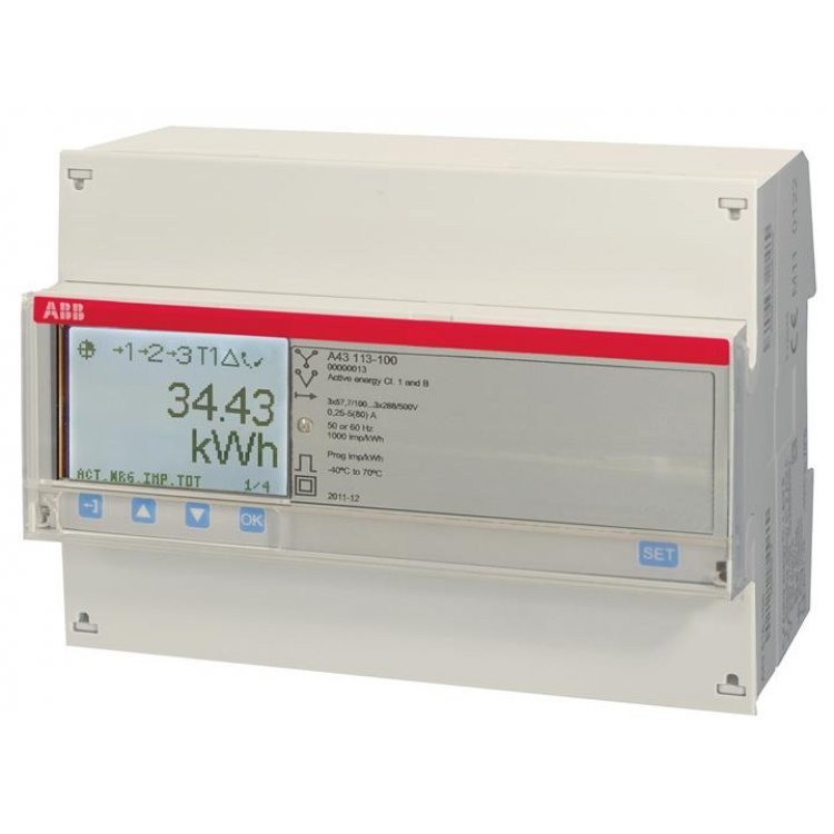 ABB A43 (Bronze) Range 80A MID Approved kWh import/export meter with pulse output and Modbus A43-212-100
